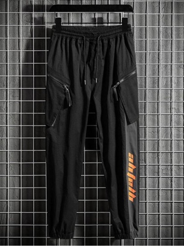 Colorblock Letter Print Cargo Techwear Pants