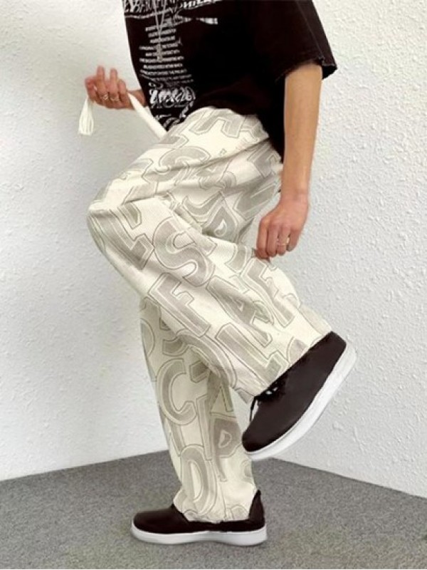 Letter Printed Textured Corduroy Pants