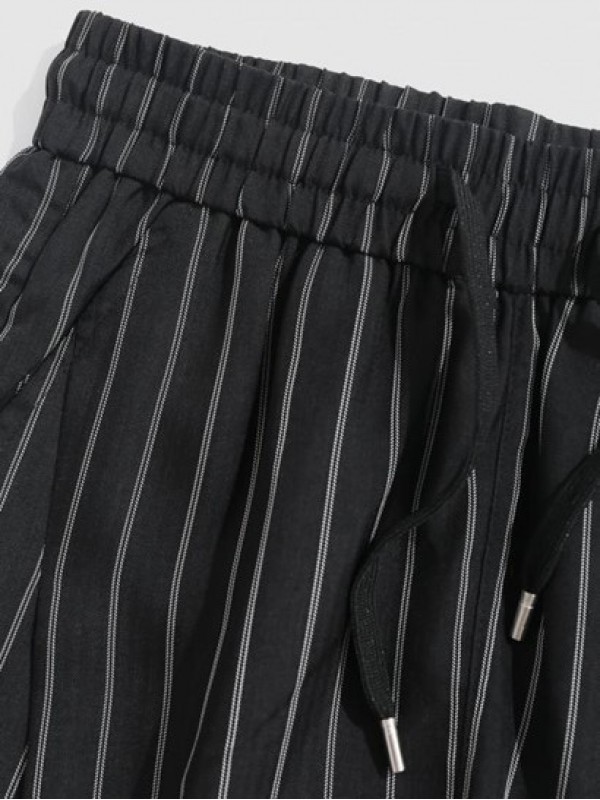 Pinstripe Pattern Drawstring Casual Pants