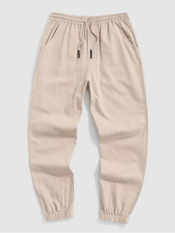Solid Color Drawstring Multi-pocket Cargo Jogger Pants