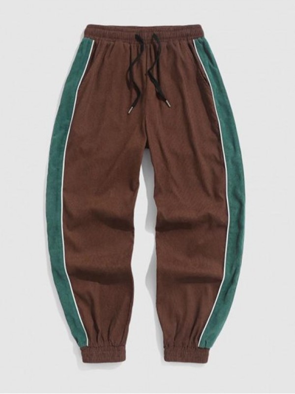 Colorblock Corduroy Drawstring Jogger Pants