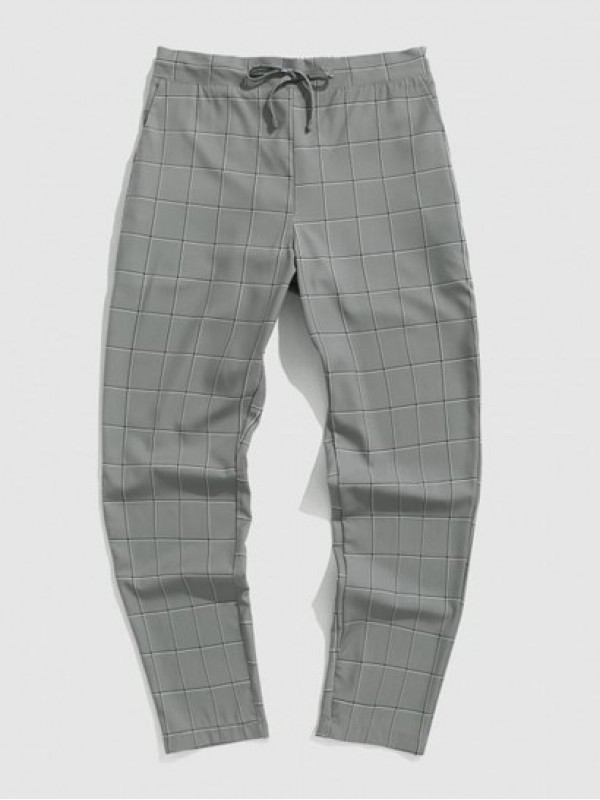 Drawstring Plaid Pants