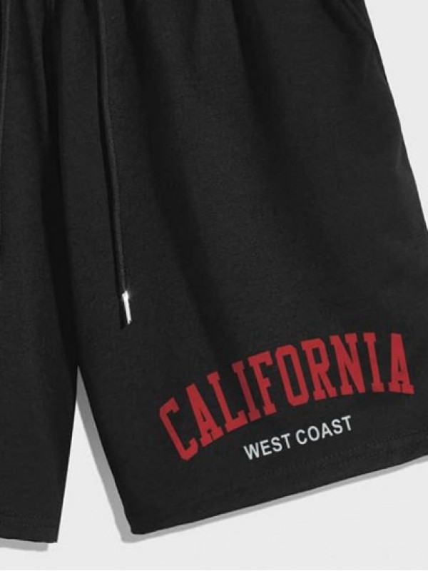 CALIFORNIA Print Casual Drawstring Shorts