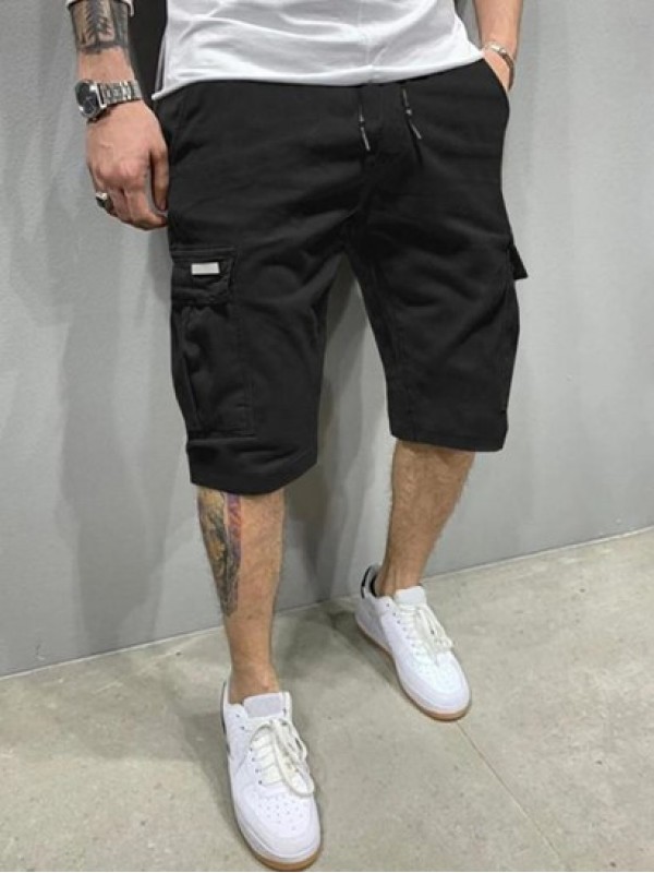 Multi Pockets Design Solid Color Cargo Shorts