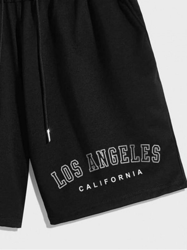 LOS ANGELES Letter Printed Drawstring Shorts