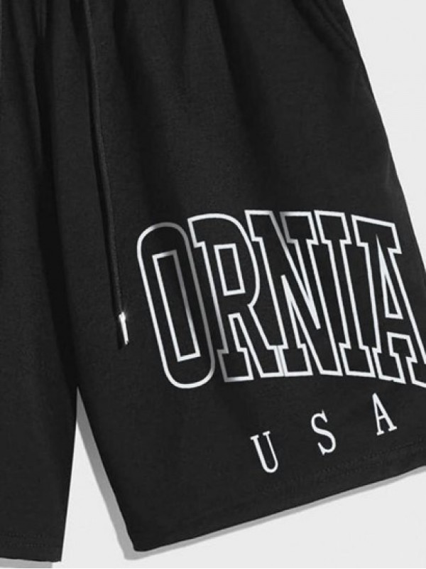 CALIFORNIA Letter Printed Drawstring Shorts