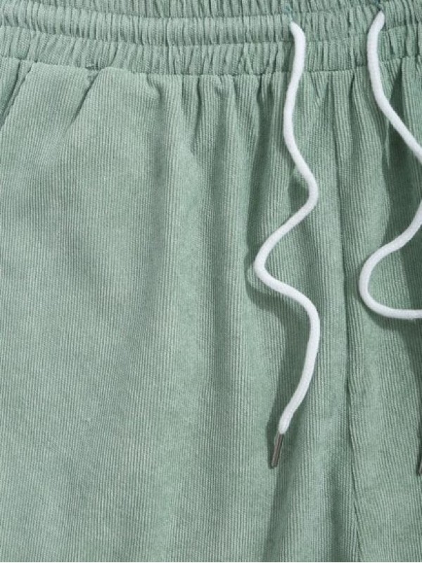 Solid Color Drawstring Corduroy Shorts