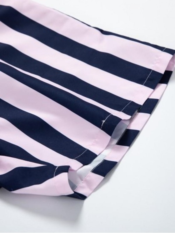 Striped Colorblock Drawstring Pocket Beach Shorts