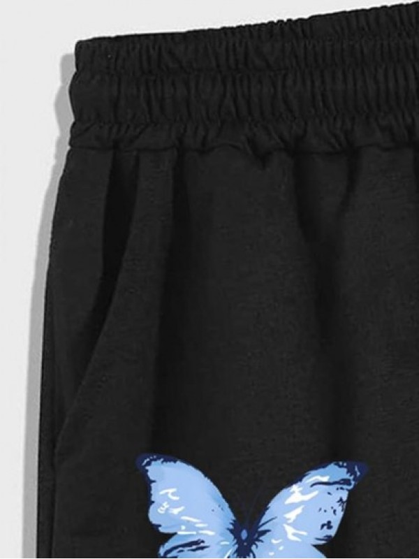 Drawstring Cotton Butterfly DREAMS Graphic Sweat Shorts