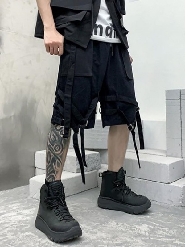 Buckle Strap Drawstring Cargo Shorts