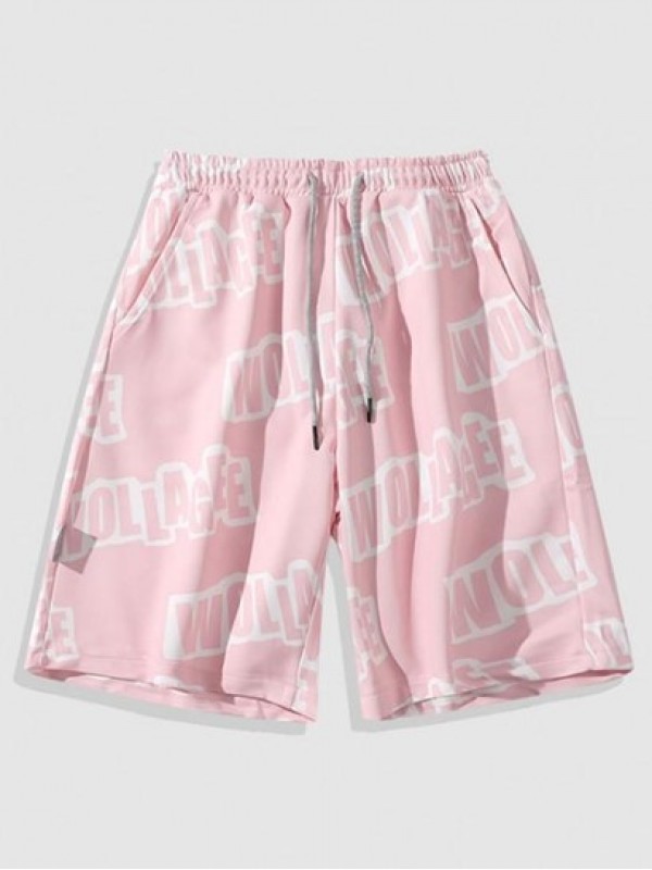 Contrast Letter Print Drawstring Shorts