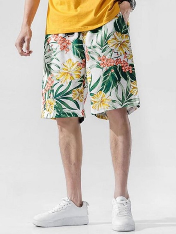 Floral Print Drawstring Casual Beach Shorts