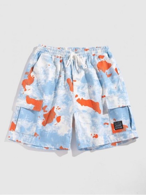 Tie Dye Print Applique Detail Streetwear Cargo Shorts