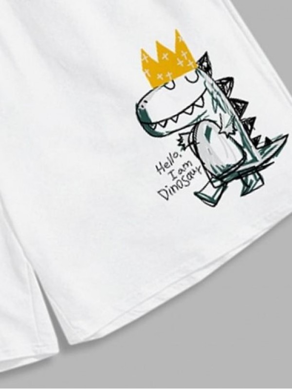 Cartoon Dinosaur Graphic Cotton Shorts