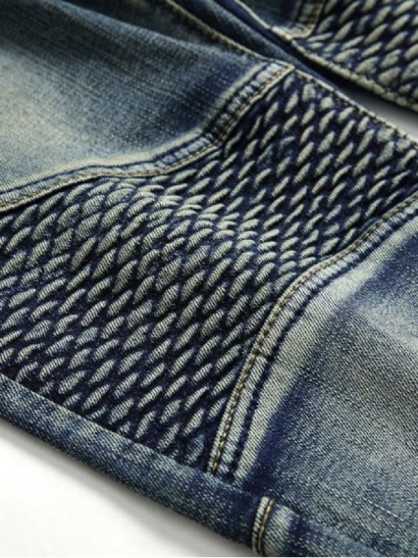 Faded Wash Stitching Patch Vintage Jeans