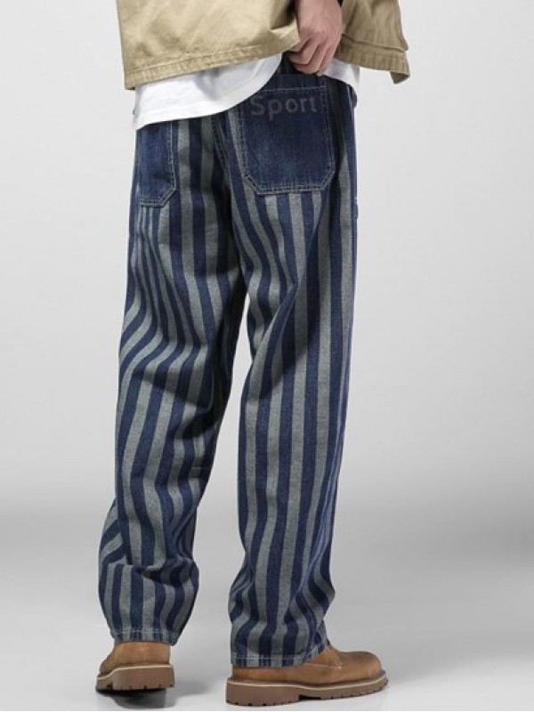 Striped Letters Print Straight Leg Jeans