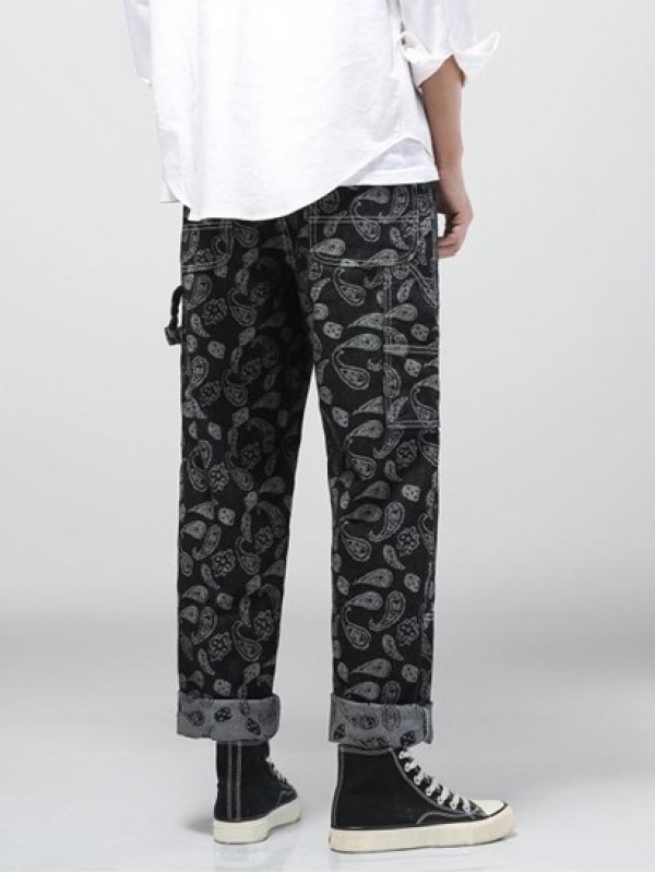 Y2K Aesthetic Paisley Flower Print Straight Leg Jeans