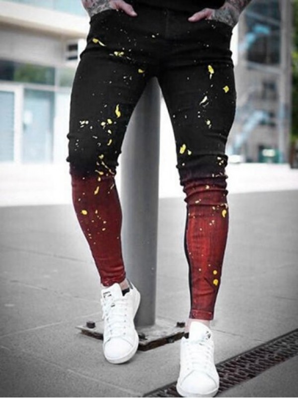 Colorblock Splash Paint Pattern Casual Jeans