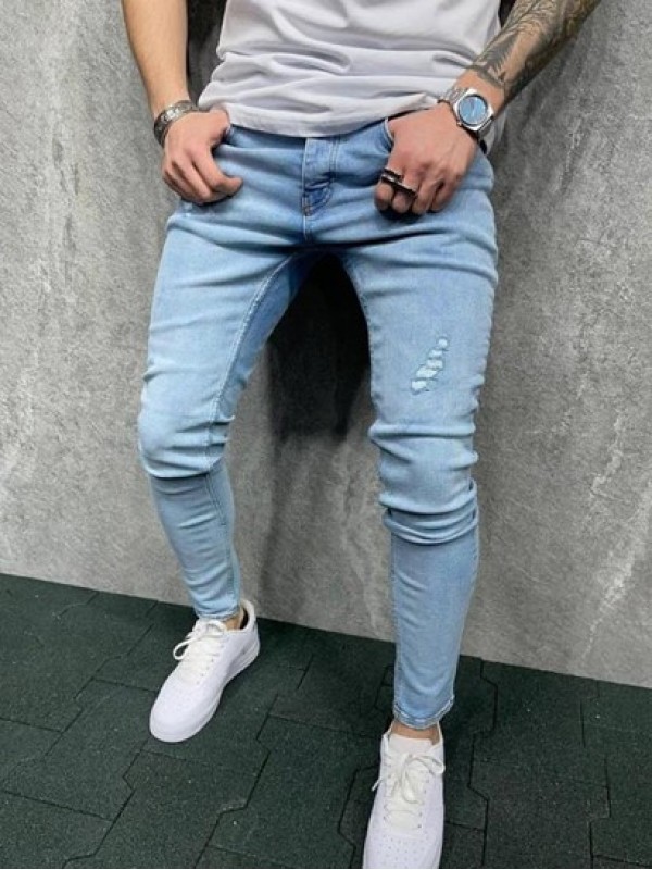 Light Wash Ripped Detail Casual Jeans