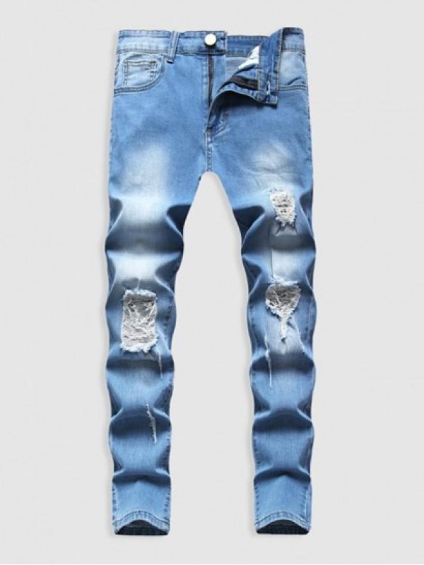 Distressed Frayed Slim Fit Tapered Jeans