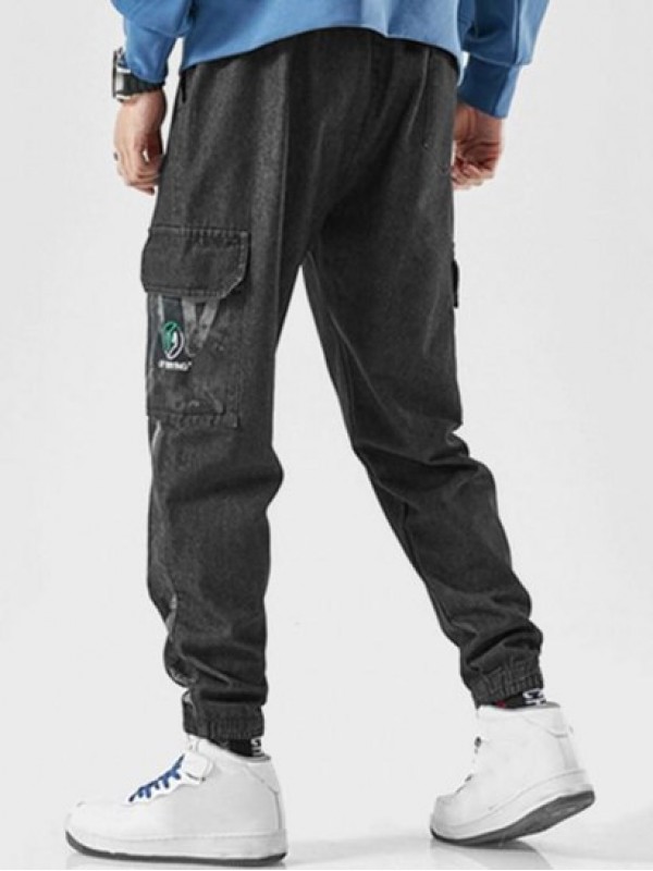 Contrast Letter Embroidery Joggers Jeans