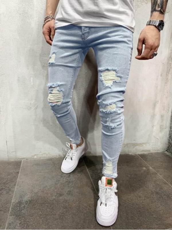 Casual Ripped Frayed Tapered Jeans