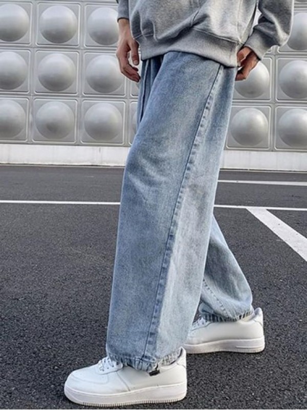 Drawstring Legs Loose Fit Straight Baggy Jeans