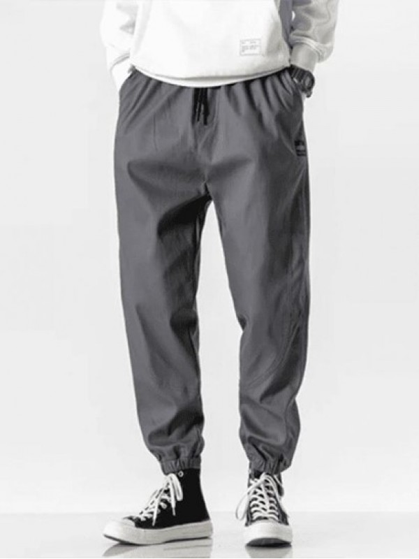 Letter Patched Contrast Drawstring Jogger Pants