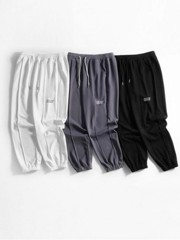 Letter Pintuck Drawstring Jogger Pants