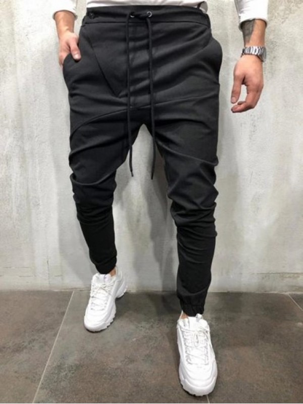 Button And Zipper Embellish Solid Color Jogger Pants