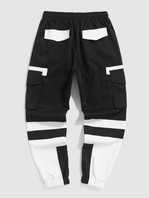 Colorblock Flap Pocket Beam Feet Cargo Pants