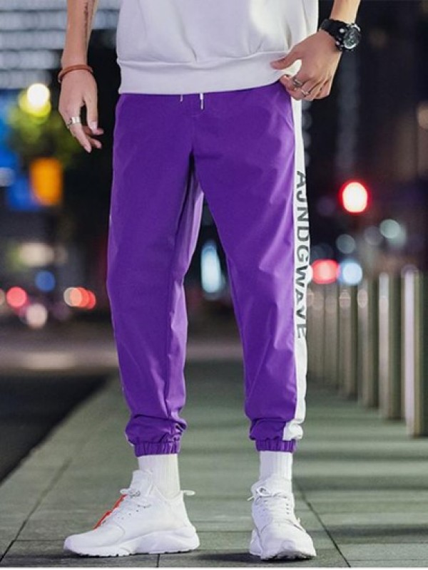 Letter Pattern Colorblock Casual Jogger Pants