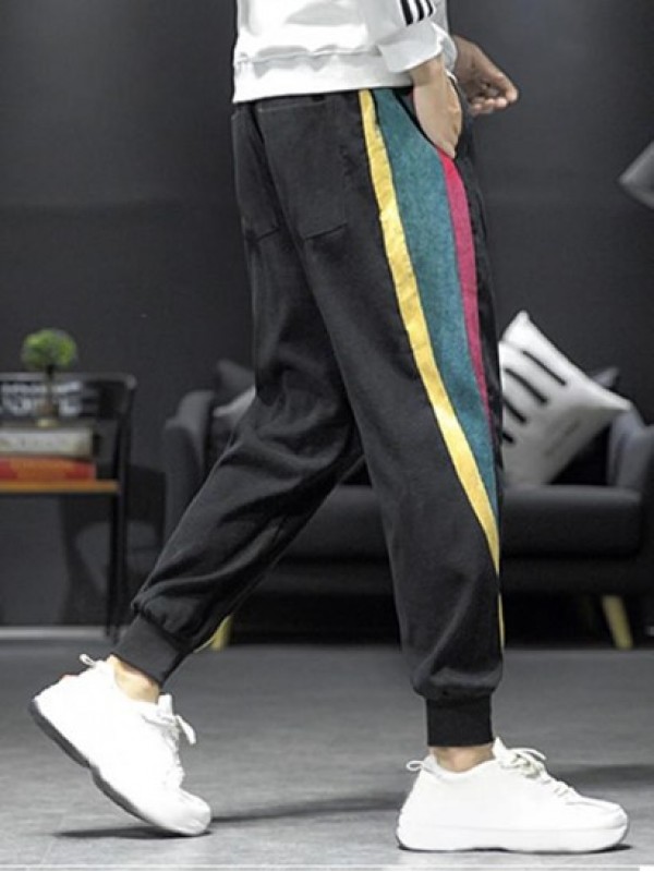 Color Spliced Corduroy Drawstring Jogger Pants