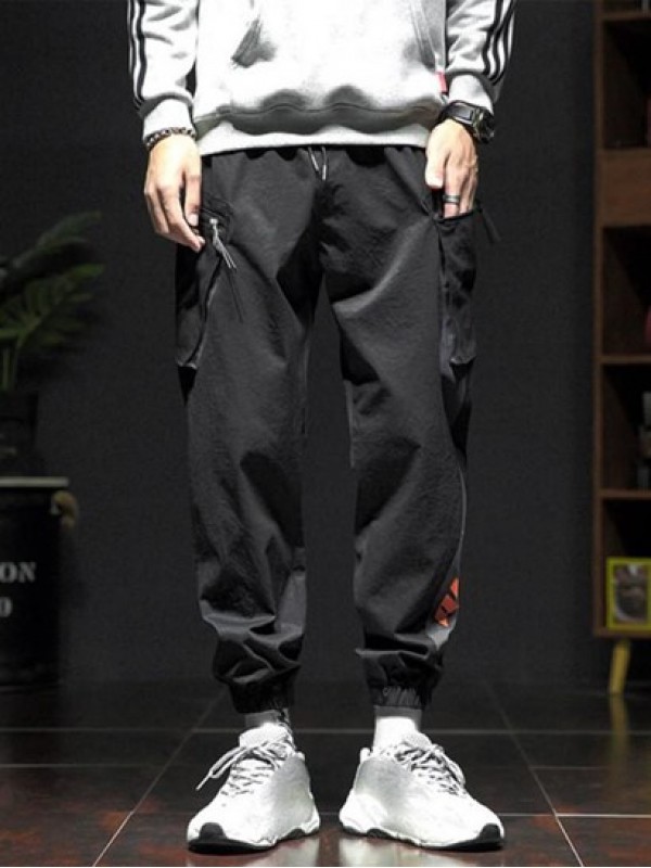 Colorblock Letter Print Cargo Techwear Pants