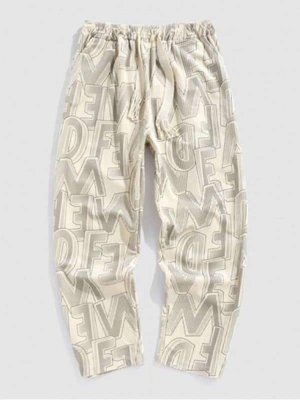 Letter Printed Textured Corduroy Pants