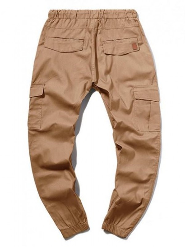 Solid Color Pocket Drawstring Cargo Pants