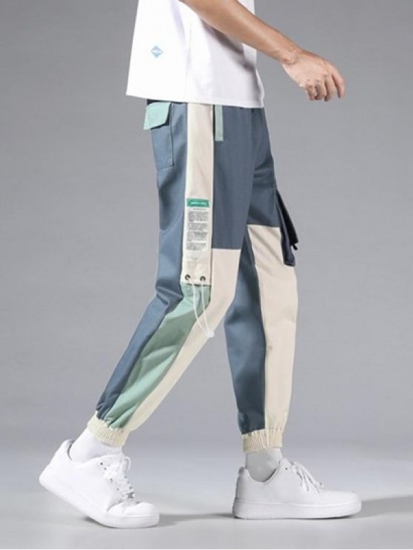 Multi-pocket Design Colorblock Cargo Pants