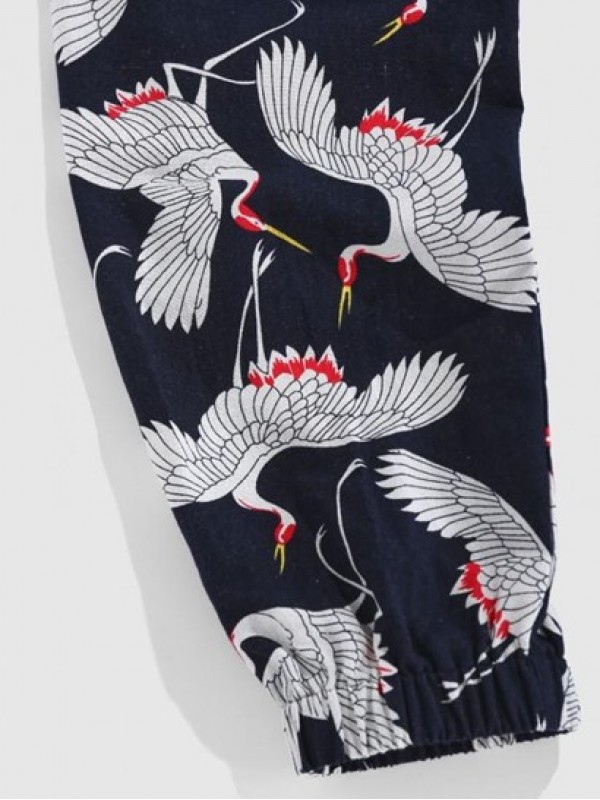 Flying Crane Print Pants