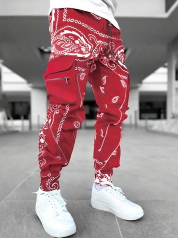 Streetwear Y2K Aesthetic Contrast Paisley Print Cargo Pants