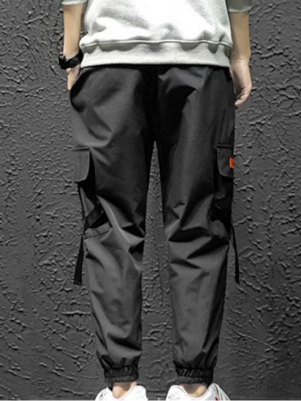 Letter Print Flap Pockets Cargo Jogger Techwear Pants