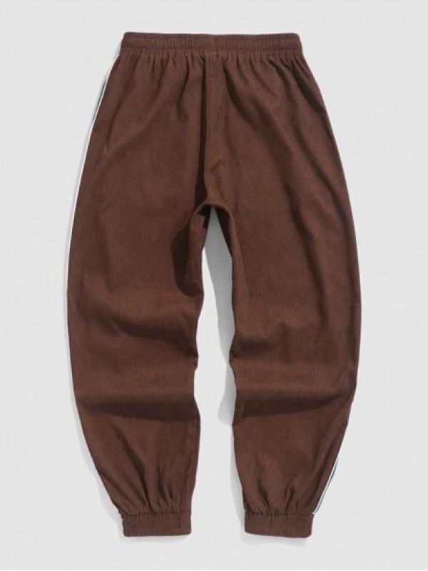 Colorblock Corduroy Drawstring Jogger Pants