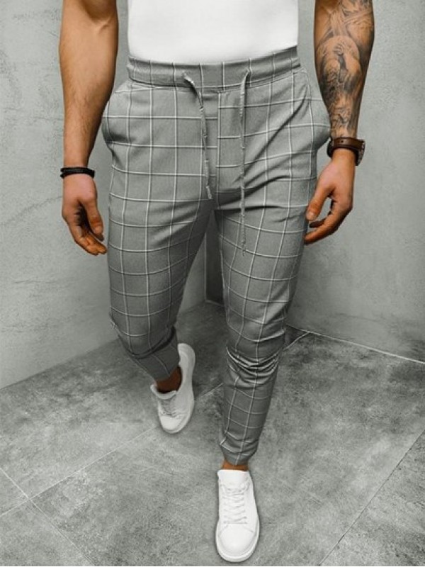 Drawstring Plaid Pants